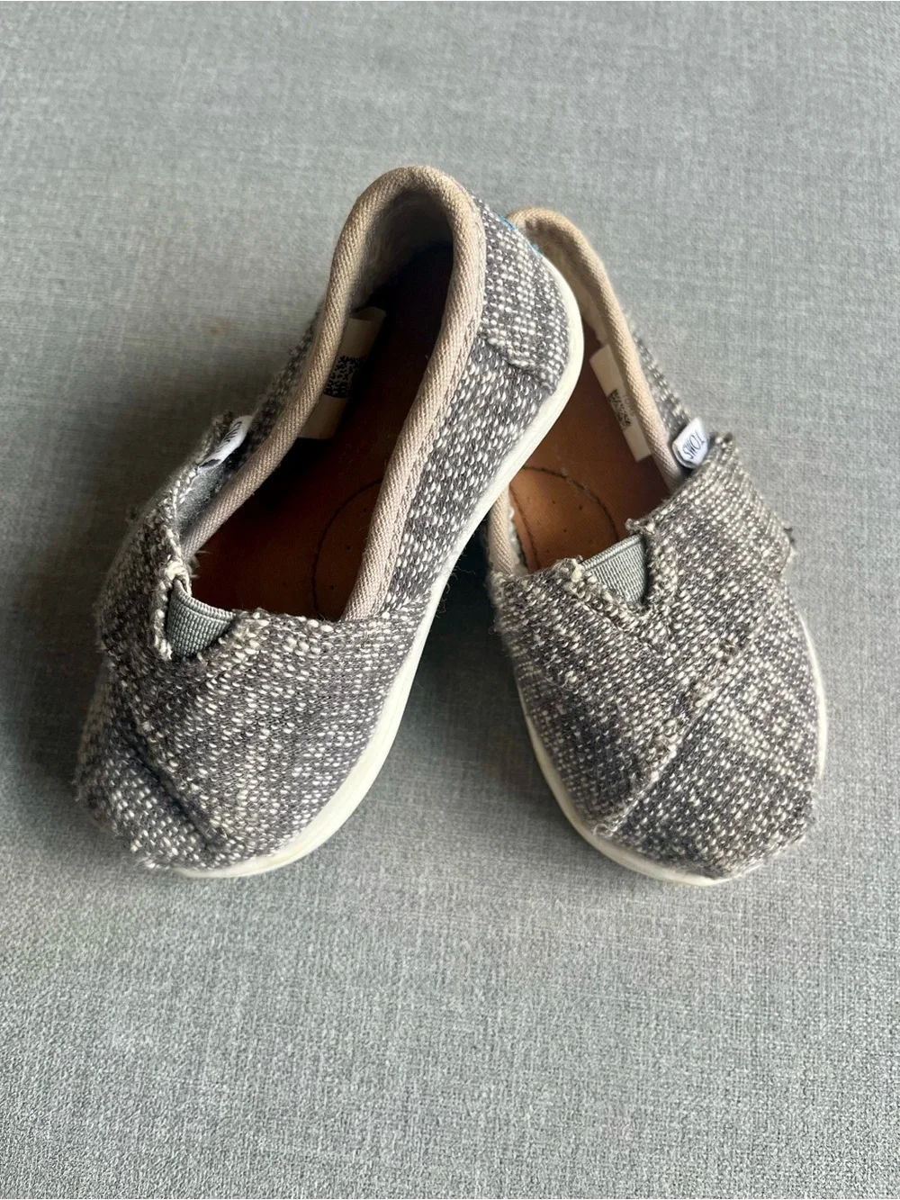 TOMS Toddler Alpargatas Grey Herringbone Slip On Shoes - Size 5